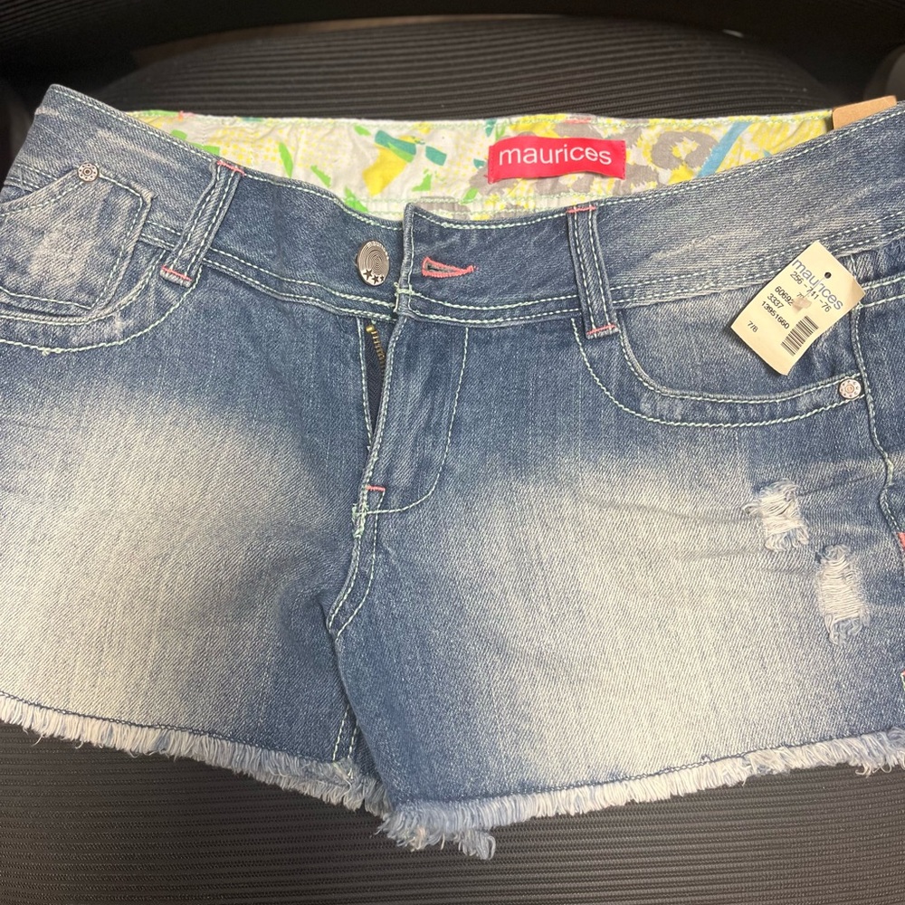 Maurices Faded Blue Denim Frayed Hem Jean Shorts